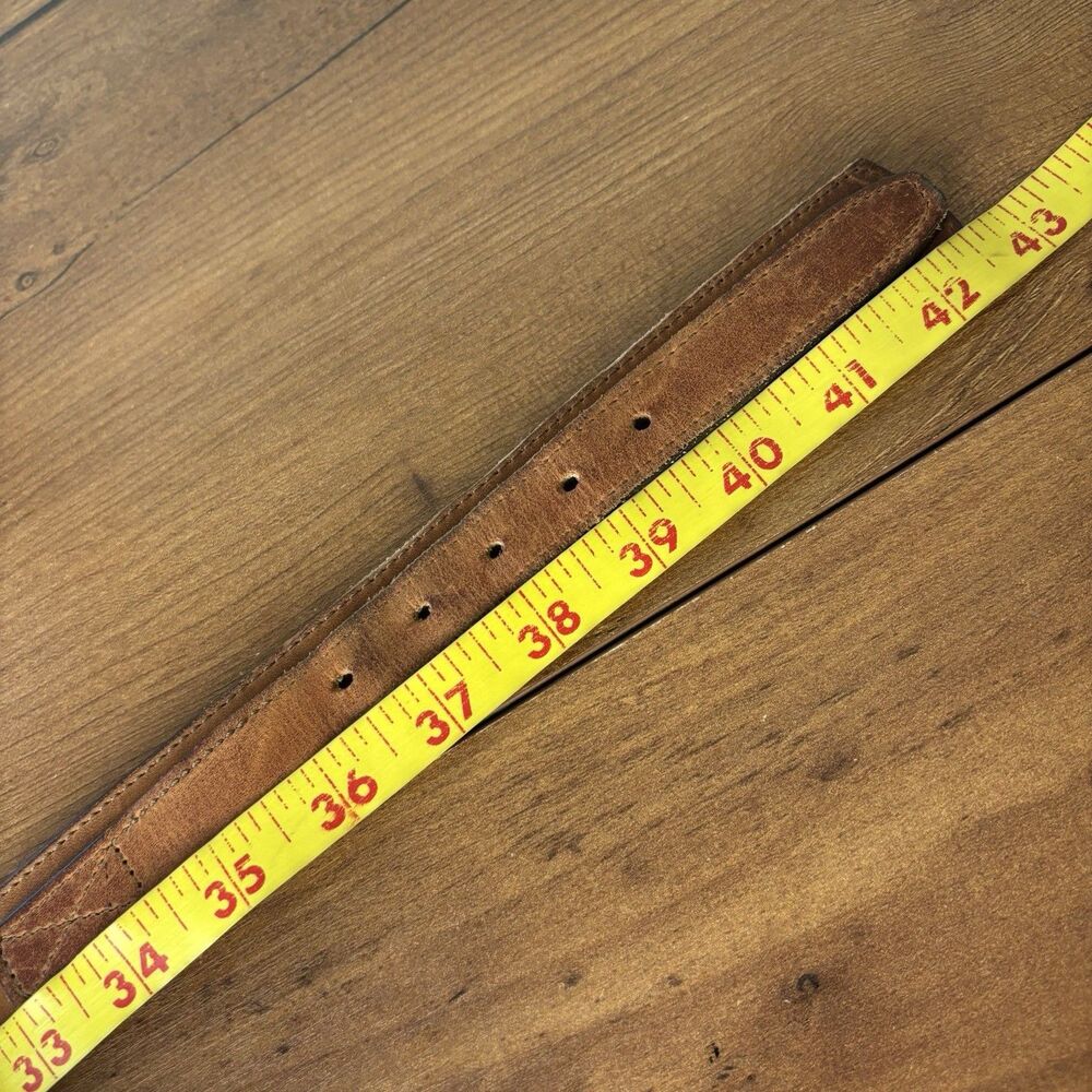 VTG CABELA'S Leather Ranger Belt Sz 38 Leather Smooth Brown Brass Buckle Classic - Picture 7 of 8